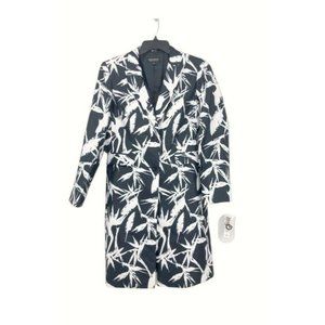 John Meyer Duster Coat Womens 8 May Fit Medium Navy Blue White Floral New